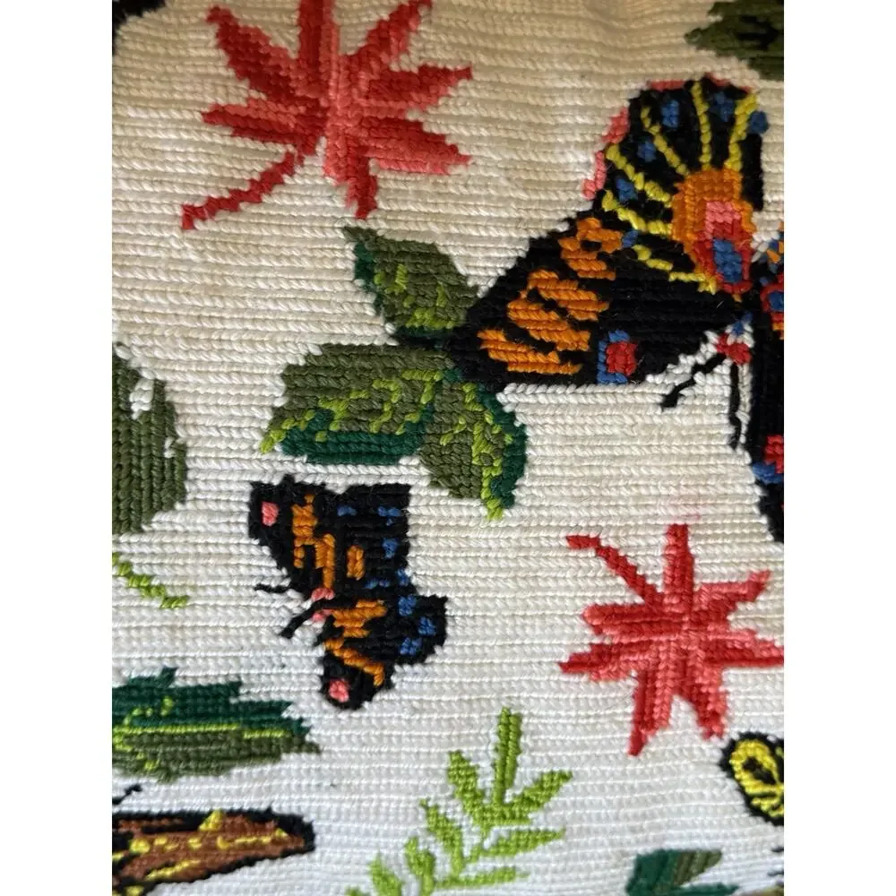 Needlepoint Vintage Butterfly Rectangle Swallowtails 16x10” Velvet Backing